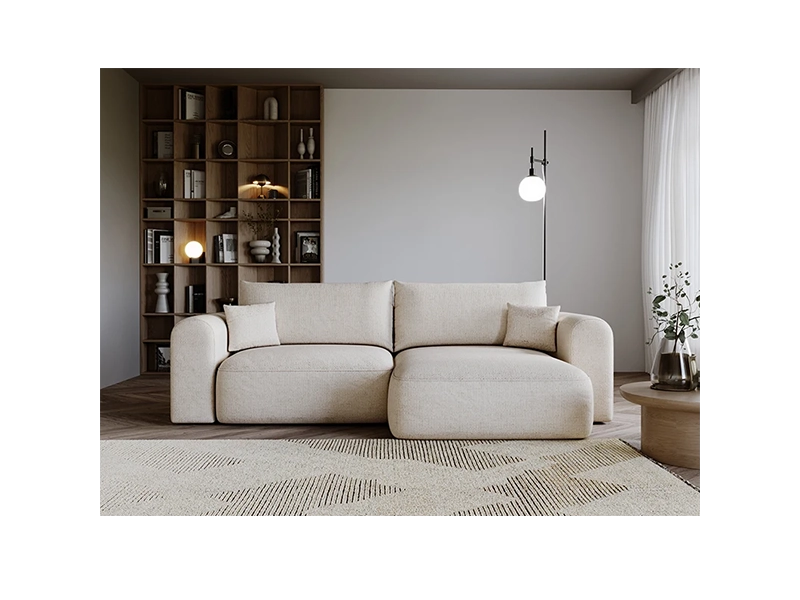 Narożnik Next z Funkcją Spania L-kształtny z pojemnikiem i poduszkami w tkaninie łatwoczyszczącej