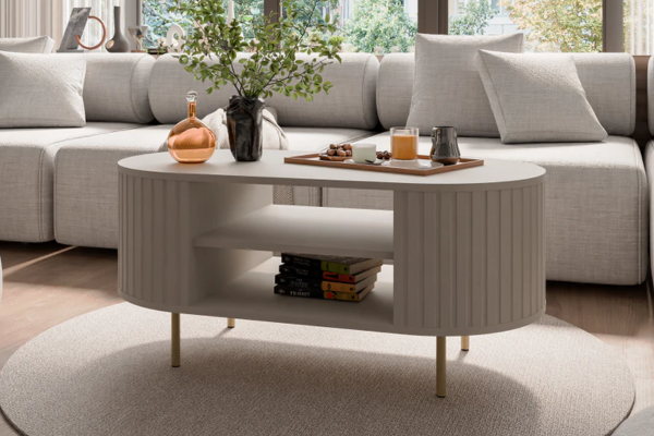 Stolik Kawowy OVALIO – Nowoczesny Design w Kolorze Beż Piaskowy/Dąb Cremona - obrazek 4