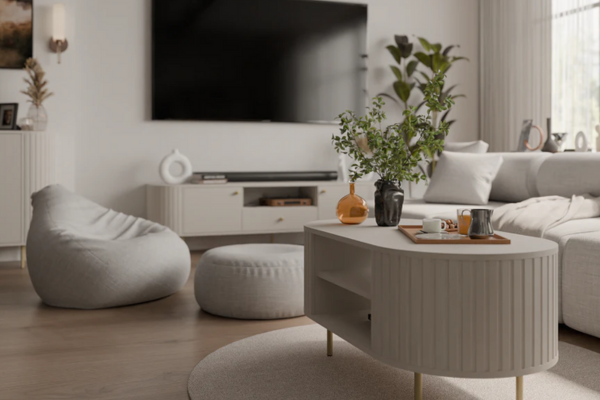 Stolik Kawowy OVALIO – Nowoczesny Design w Kolorze Beż Piaskowy/Dąb Cremona - obrazek 5