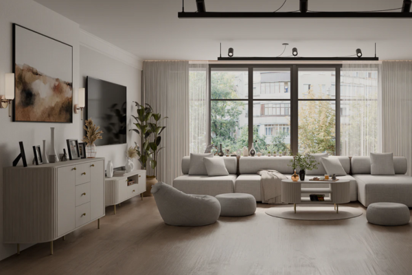 Komoda OVALIO – Nowoczesna Elegancja w Kolorze Dąb Cremona/Beż Piaskowy - obrazek 4