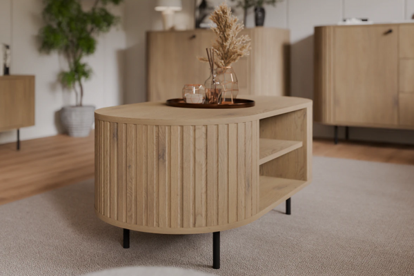 Stolik Kawowy OVALIO – Nowoczesny Design w Kolorze Beż Piaskowy/Dąb Cremona - obrazek 3