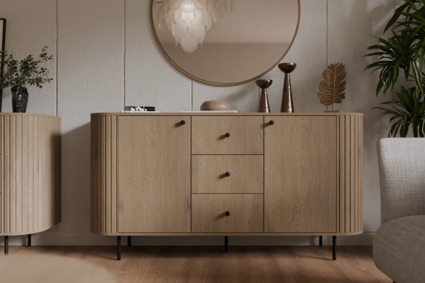 Komoda OVALIO – Nowoczesna Elegancja w Kolorze Dąb Cremona/Beż Piaskowy - obrazek 3