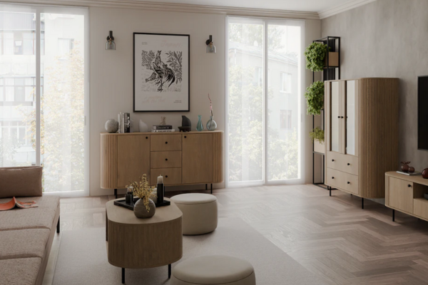 Komoda OVALIO – Nowoczesna Elegancja w Kolorze Dąb Cremona/Beż Piaskowy - obrazek 5