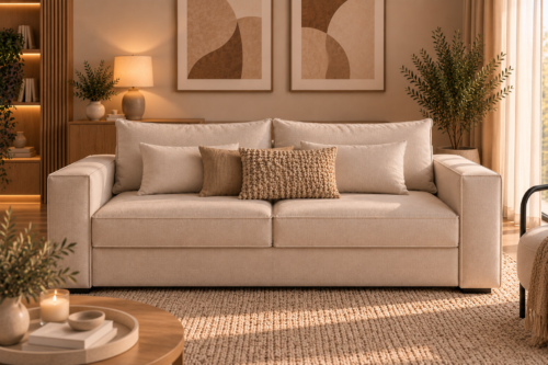 Sofa RIMINI 160 cm – elegancka sofa w stylu włoskim z funkcją spania i materacem 18 cm